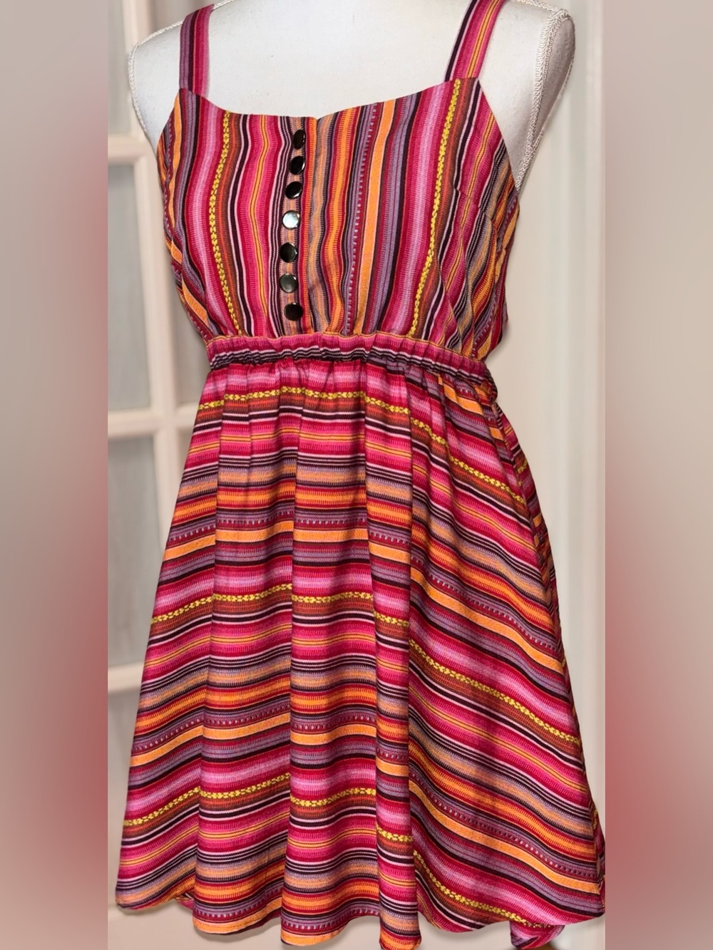Lucca Couture Striped Pink Multi-Color Sundress with Button Front